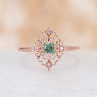 Vintage Round Emerald Engagement Ring Rose Gold