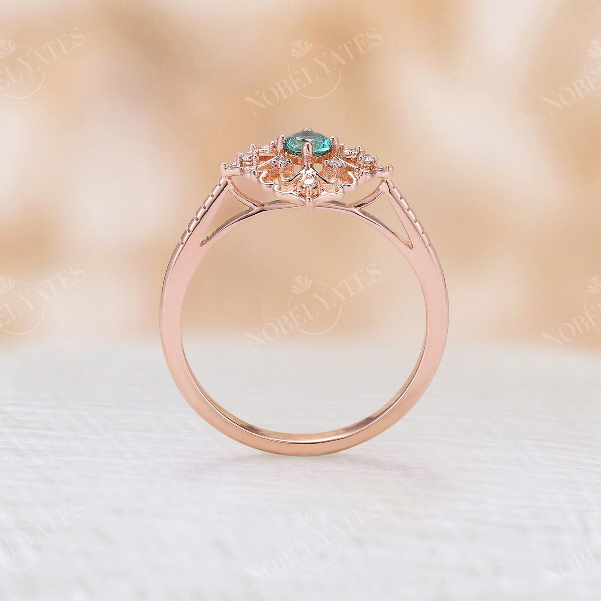 Vintage Round Emerald Engagement Ring Rose Gold