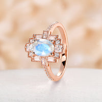 Oval Moonstone Art Deco Rose Gold Milgrain Engagement Ring