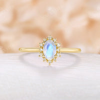 Blue Moonstone Oval Shape Halo Engagement Ring Rose Gold