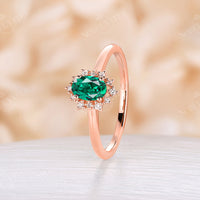 Halo Lab Emerald Oval Cut Engagement Ring Rose Gold