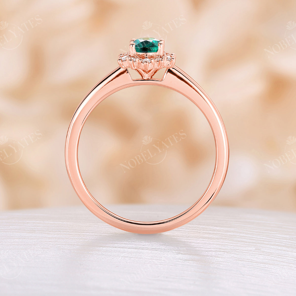 Halo Lab Emerald Oval Cut Engagement Ring Rose Gold