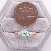 Hexagon Moss Agate Three Stone Engagement Ring Rose Gold