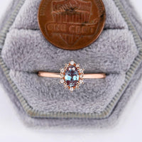 Oval Lab Alexandrite Halo Rose Gold Engagement Ring