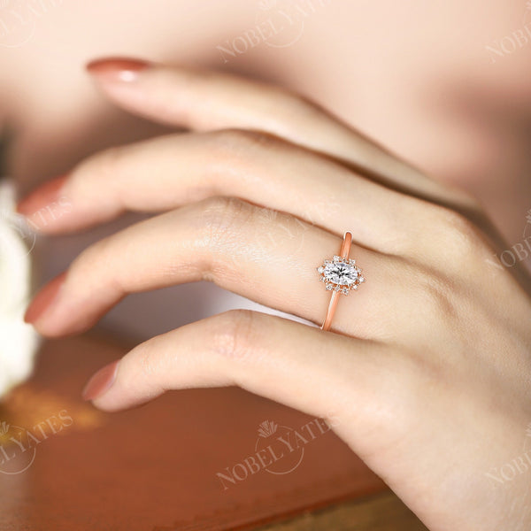 Oval Moissanite Halo Rose Gold Engagement Ring
