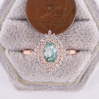 Moss Agate Vintage Oval Rose Gold Halo Engagement Ring