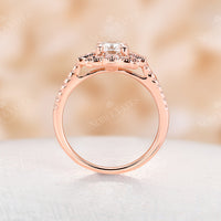 Oval Moissanite Art Deco Rose Gold Milgrain Engagement Ring