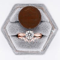 Round Moissanite Rose Gold Twist Engagement Ring Set