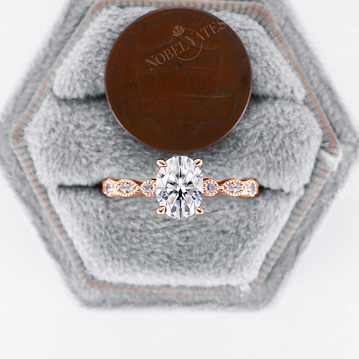 Vintage Oval Moissanite Milgrain Engagement Ring Rose Gold