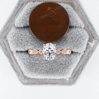 Vintage Oval Moissanite Milgrain Engagement Ring Rose Gold