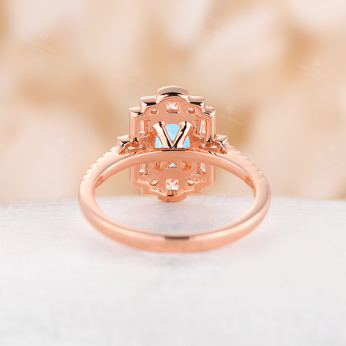 Oval Moonstone Art Deco Rose Gold Milgrain Engagement Ring