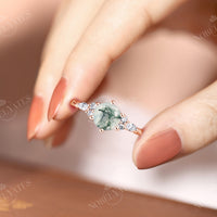 Vintage Round Moss Agate Cluster Engagement Ring Rose Gold