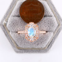 Oval Moonstone Art Deco Rose Gold Milgrain Engagement Ring