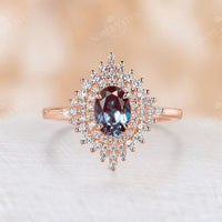 Lab Alexandrite Oval Engagement Ring Rose Gold Halo