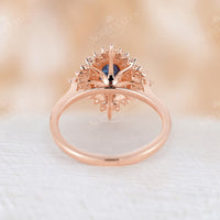 Lab Alexandrite Oval Engagement Ring Rose Gold Halo