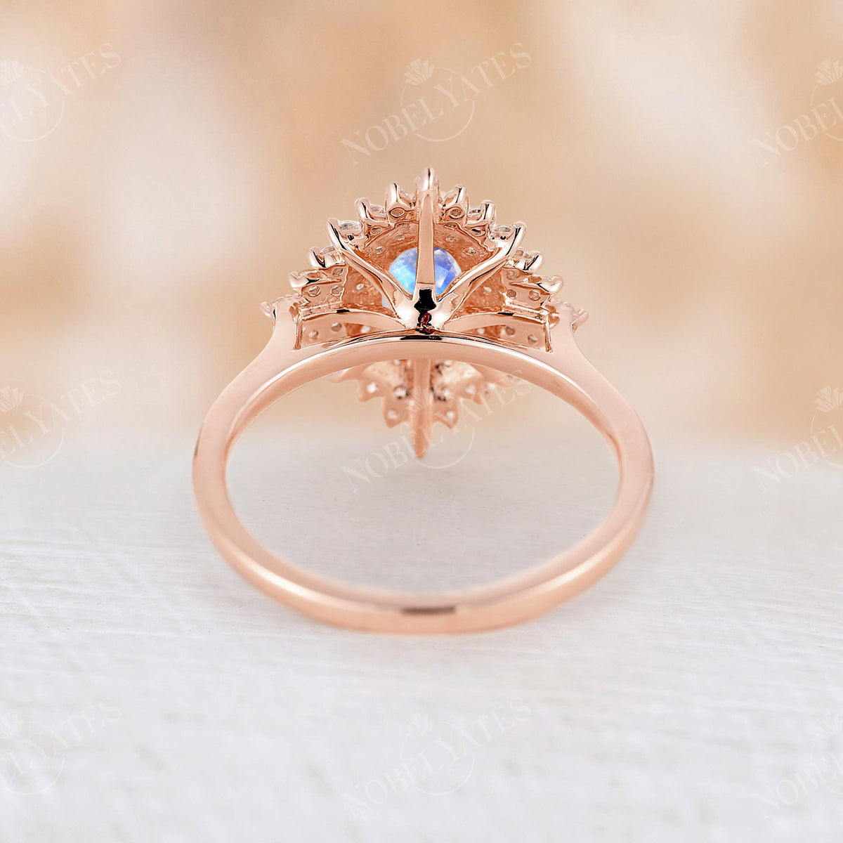 Vintage Oval Moonstone Double Halo Engagement Ring Rose Gold