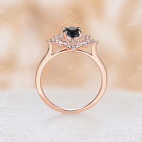 Vintage Oval Cut Black Onyx Rose Gold Halo Engagement Ring
