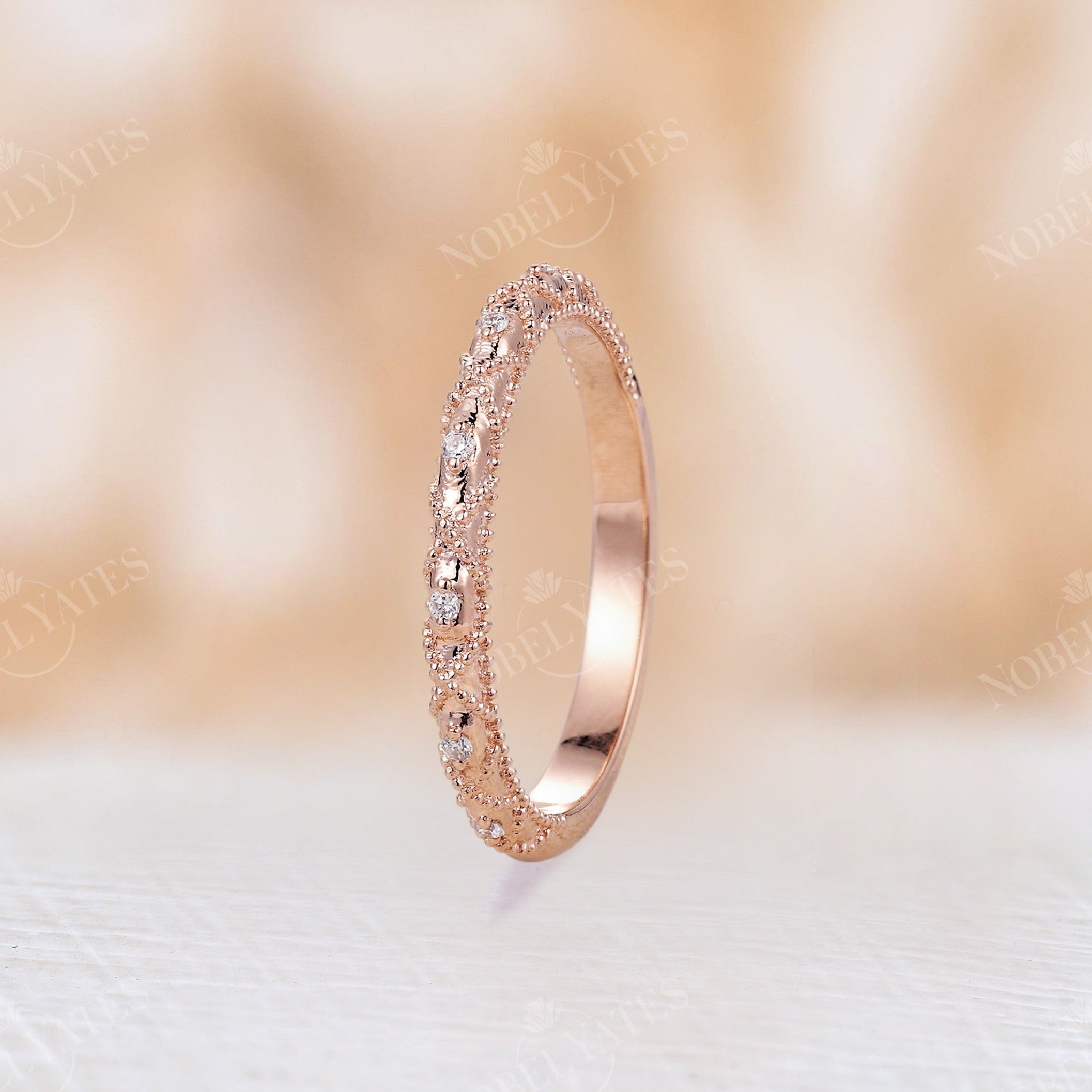 Rose gold milgrain wedding on sale band