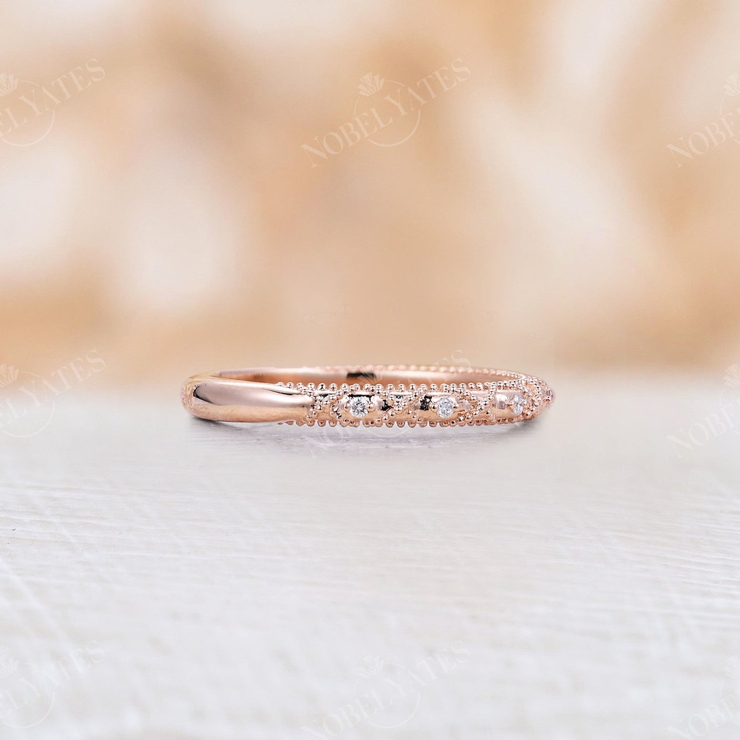 
                  
                    Rose Gold Diamond Milgrain Wedding Band
                  
                