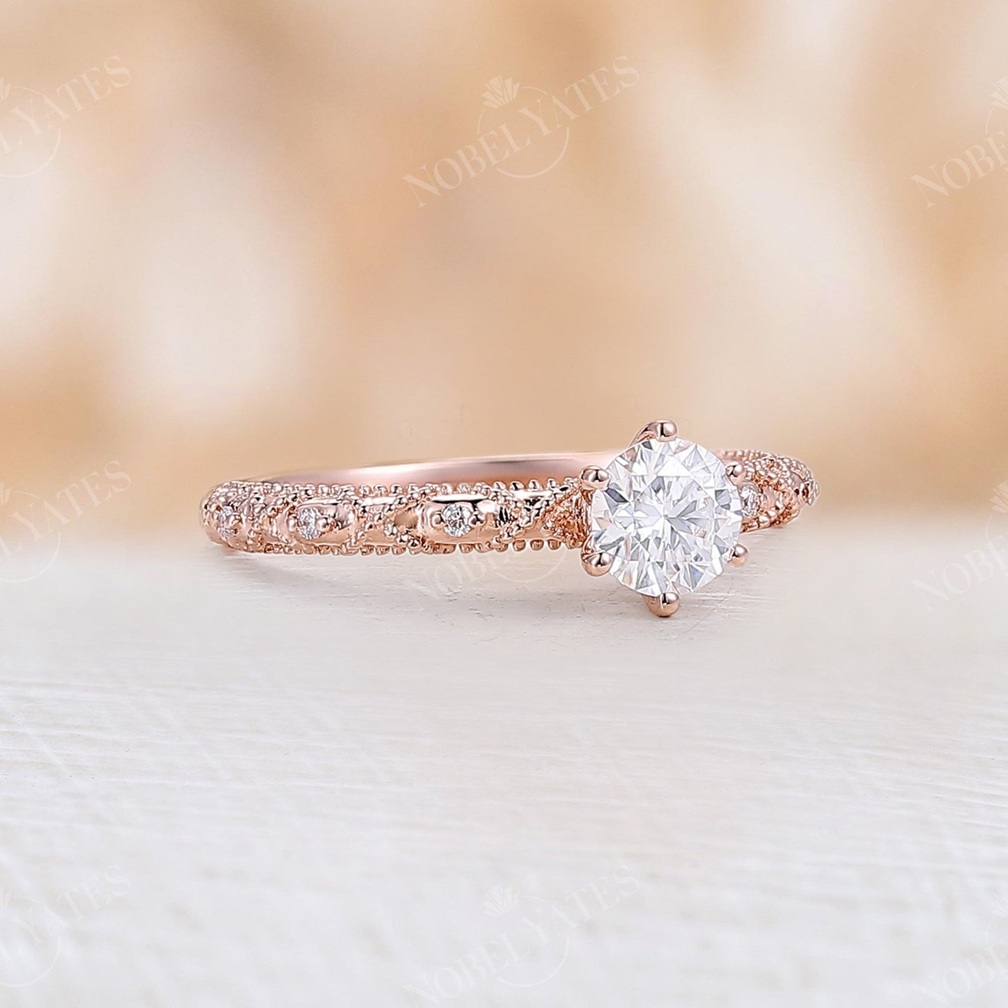 
                  
                    Vintage Round Moissanite Solitaire Engagement Ring Rose Gold
                  
                