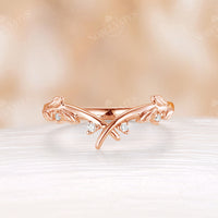 Hexagon Moissanite Cluster Nature Leaf Curved Band Bridal Set Rose Gold