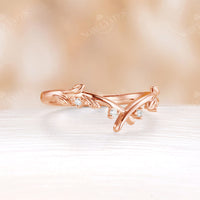 Unique Leaf & Branch Stcaking Matching Curved Wedding Band Rose Gold