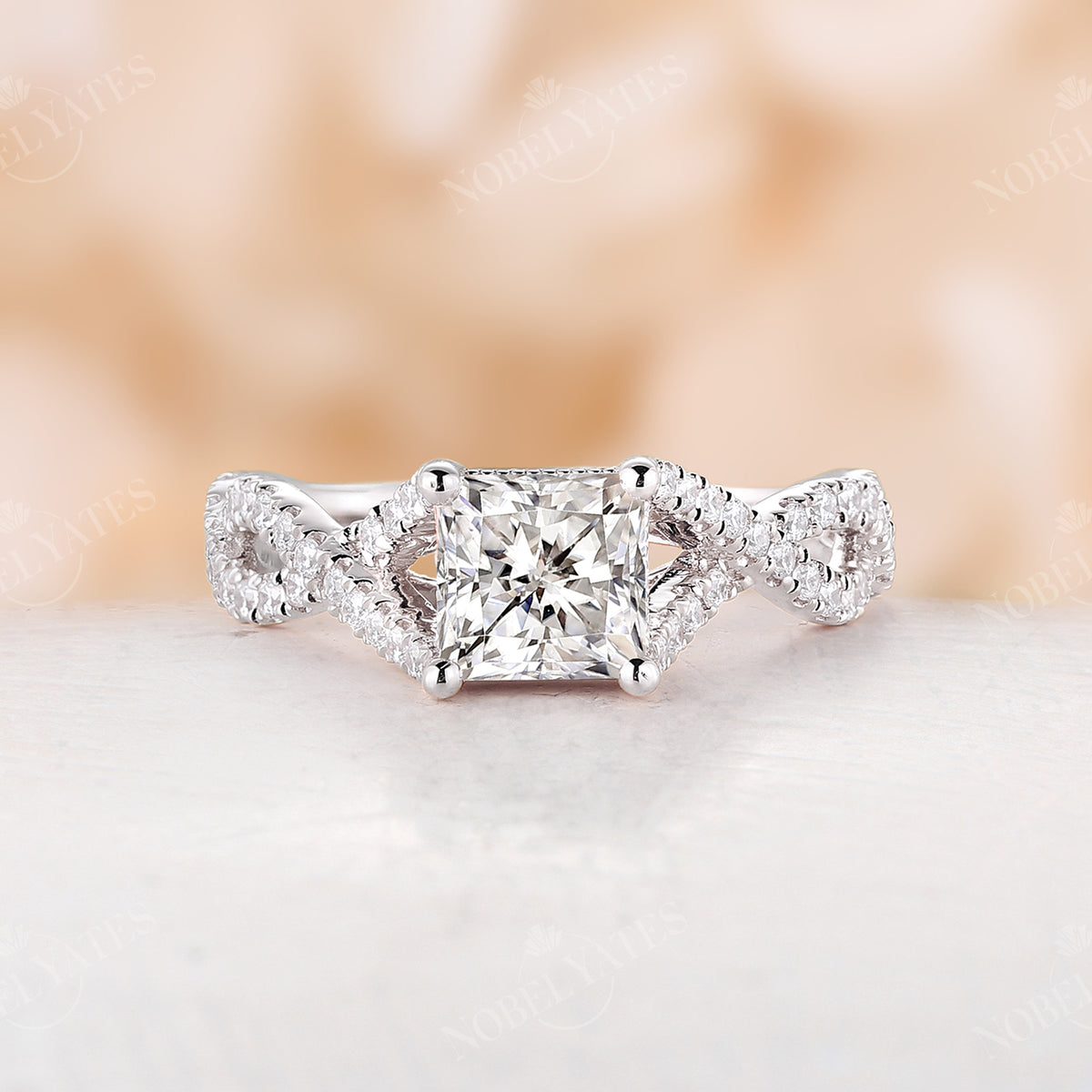 Twist Pave Rose Gold Princess Moissanite Engagement Ring