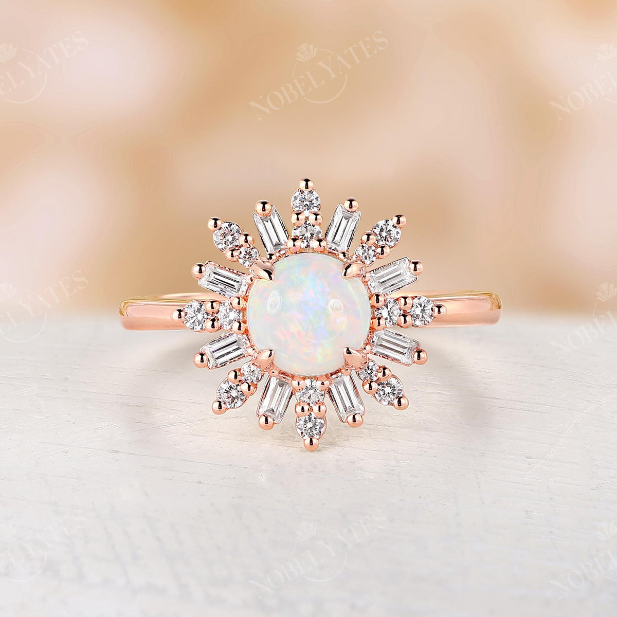 Art deco Round Opal Engagement Ring Rose Gold