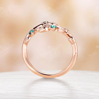 Nature Inspired Lab Emerald Branch Leaf Wedding Band Rose Gold