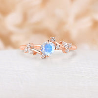 Round Shape Moonstone Engagement Ring Vintage Rose Gold Cluster Bypass Band