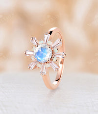 Moonstone Art Deco Round Engagement Ring Rose Gold