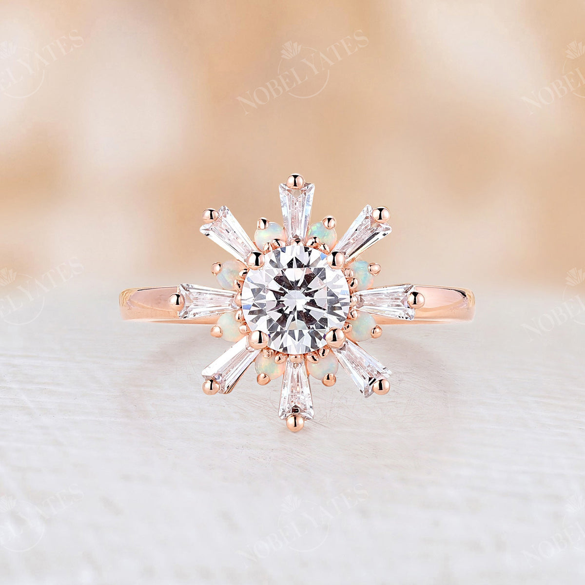 Art Deco Akoya Pearl Round Halo Engagement Ring Rose Gold
