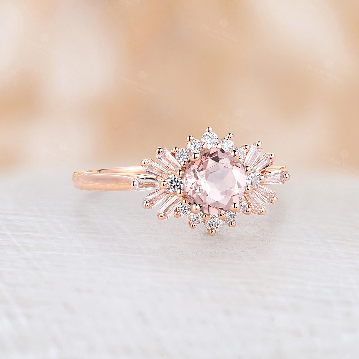 Art deco Round Pink Morganite Star Engagement Ring