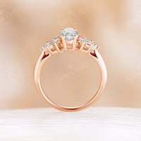 Marquise Cluster Hexagon Shape Moissanite Engagement Ring Rose Gold Band