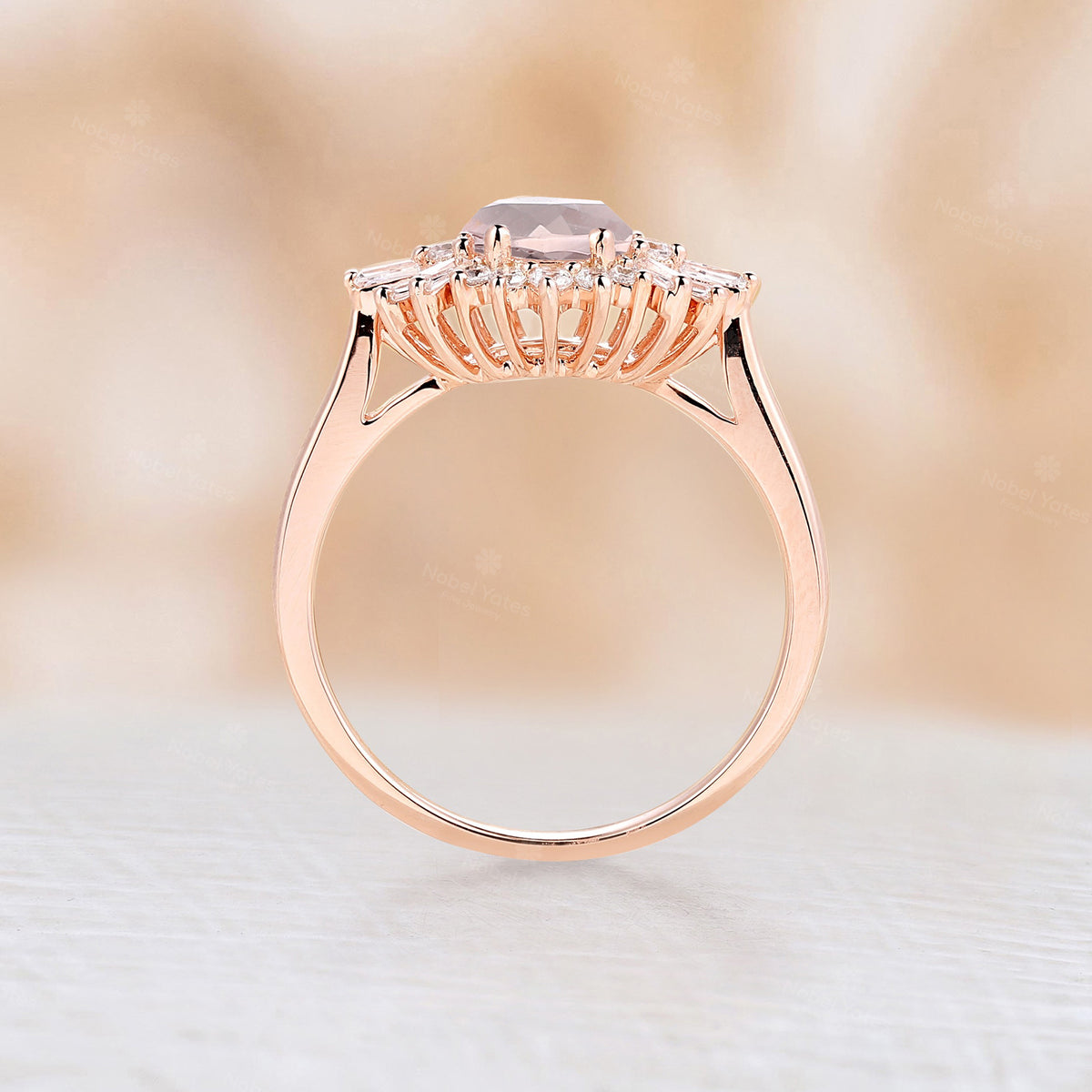 Art deco Round Pink Morganite Star Engagement Ring