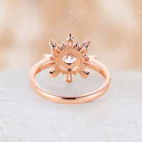 Art Deco Round Cut Moissanite Floral Engagement Ring Rose Gold