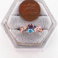 Lab Alexandrite Rose Gold Engagement Ring Bypass Nature Leaf Band