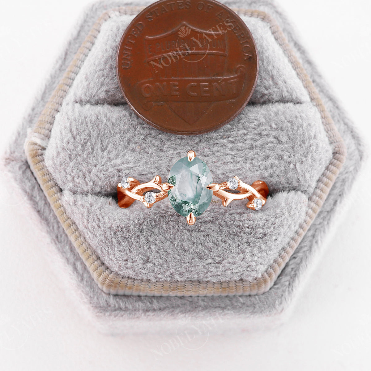 Twig & Branch Oval Moss Agate Nature Inspired Rose Gold Engagement Ring