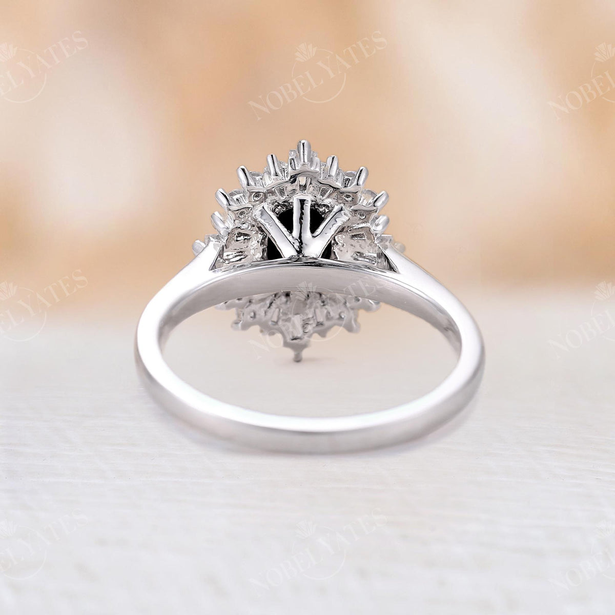 Art Deco Oval Black Onyx White Gold Halo Engagement Ring
