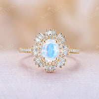Art deco Oval White Opal Engagement Ring Rose Gold