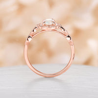 Vintage Oval White Opal Engagement Ring Milgrain Halo Rose Gold Band