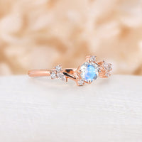 Round Shape Moonstone Engagement Ring Vintage Rose Gold Cluster Bypass Band