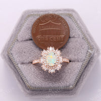 Art deco Oval White Opal Engagement Ring Rose Gold
