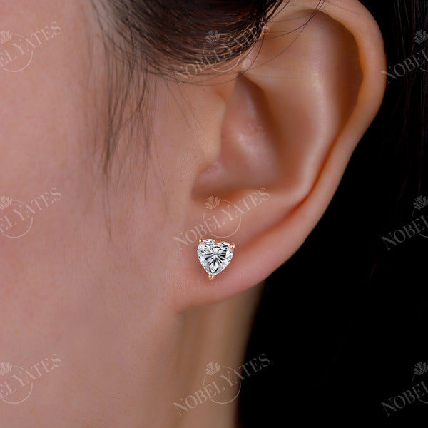 Simple Heart Cut Moissanite Earring Stubs Rose Gold