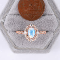 Oval Shape Moonstone Vintage Milgrain Engagement Ring Rose Gold