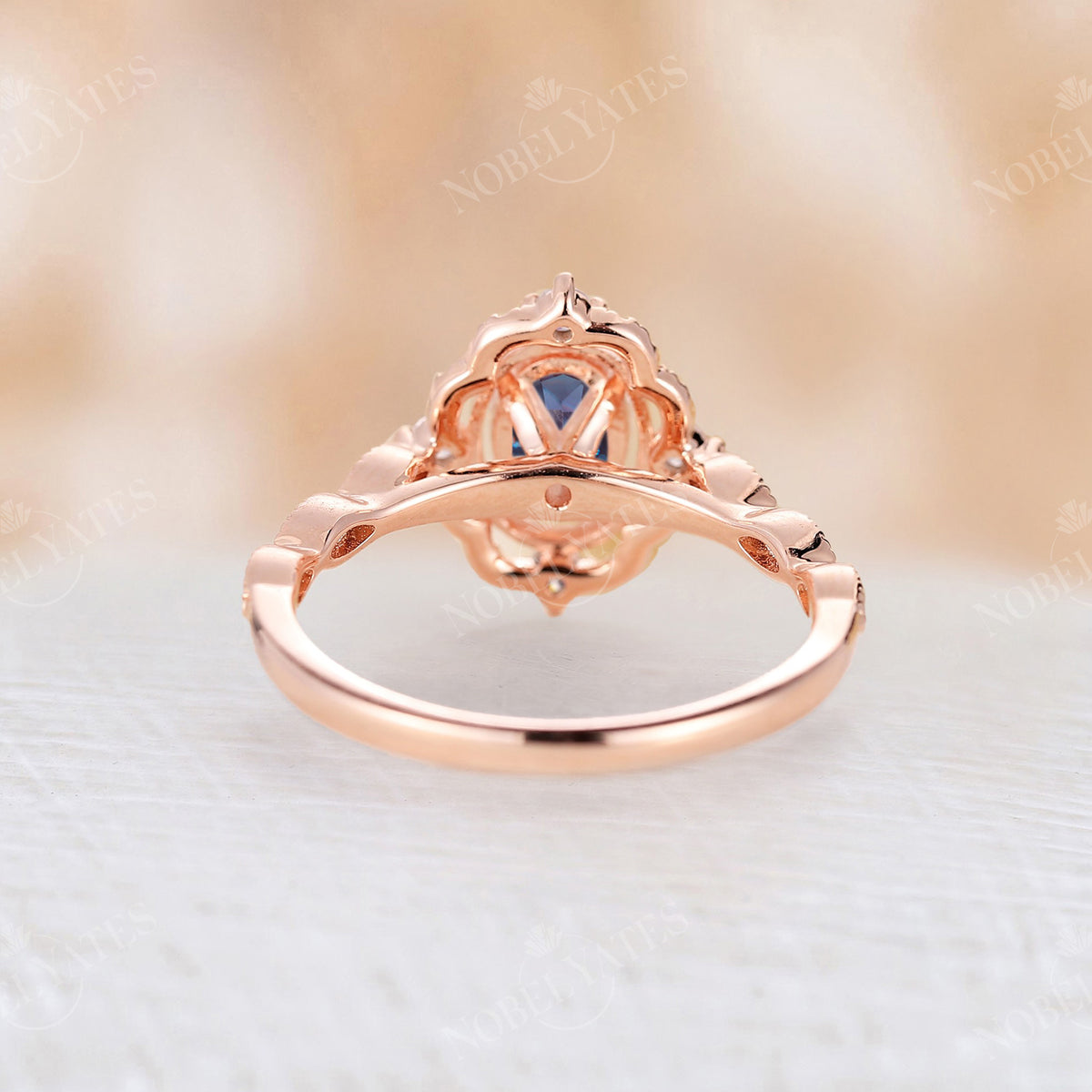 Oval Cut Lab Alexandrite Milgrain Engagement Ring Rose Gold