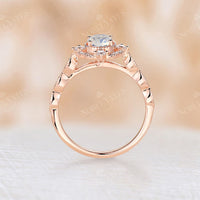 Oval Shape Moonstone Vintage Milgrain Engagement Ring Rose Gold