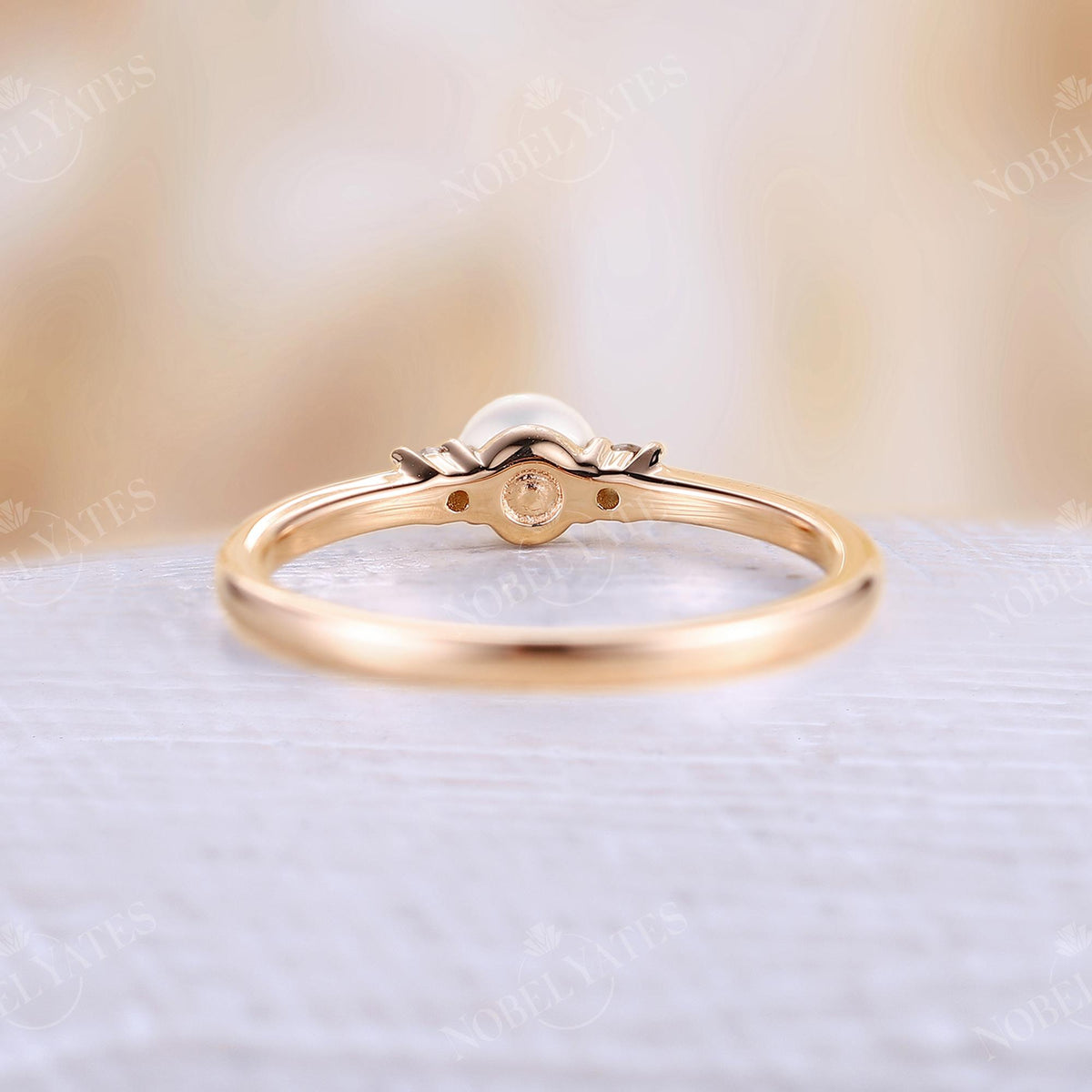 Akoya Pearl Vintage Yellow Gold Three Stone Engagement Ring