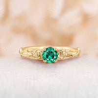 Lab Emerald Floral Engagement Ring Solitaire Natured Inspired