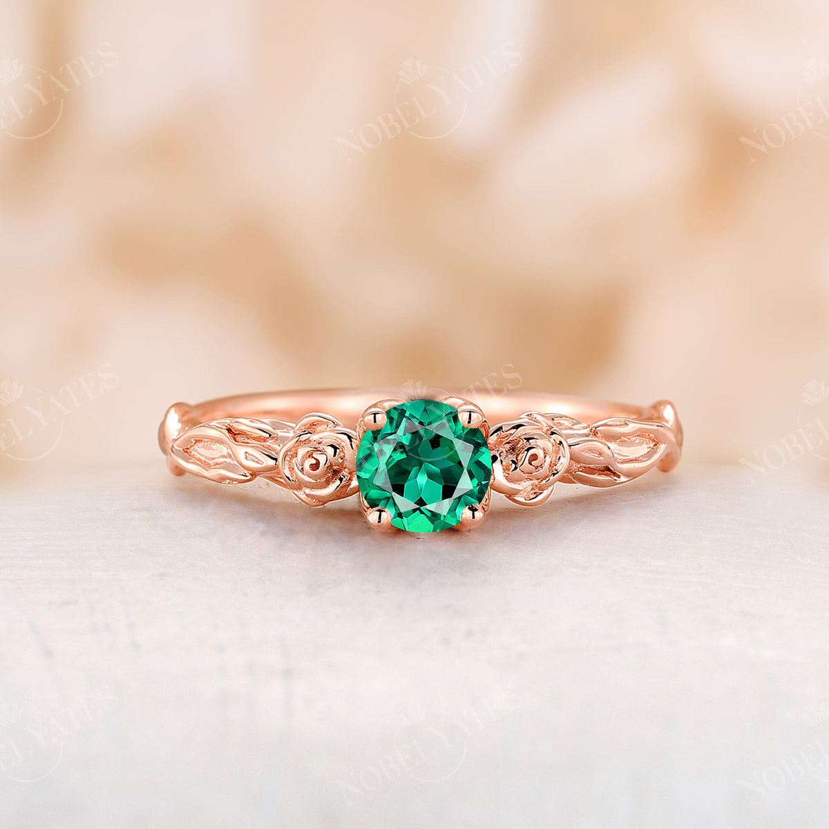 Moss Agate Rose Gold Twist Floral Engagement Ring Nature Inspired